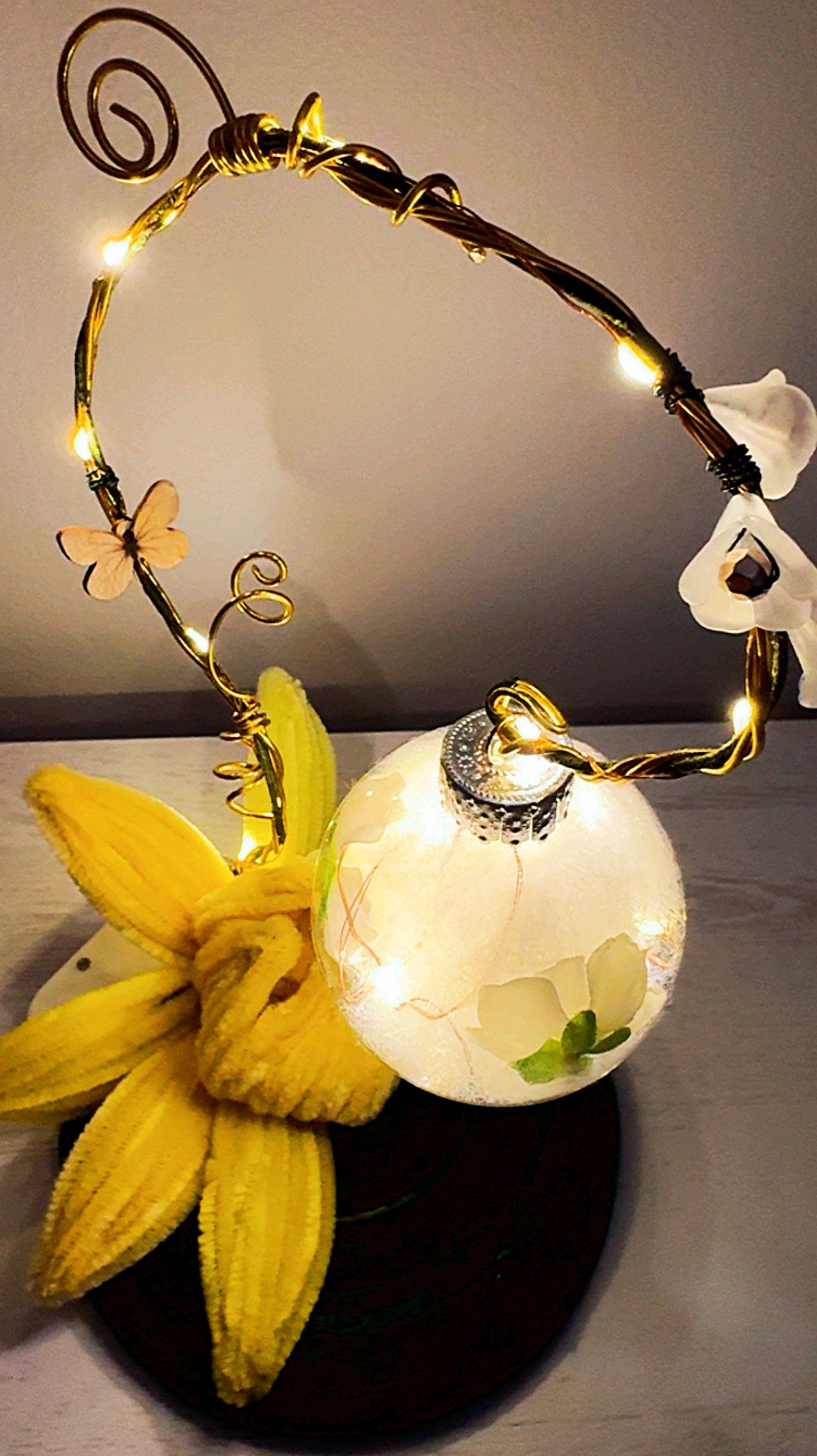 Yellow Handmade Fairycore Lamp | Enchanted Fae Light | Bedside Night Light | Bookshelf Reading Nook