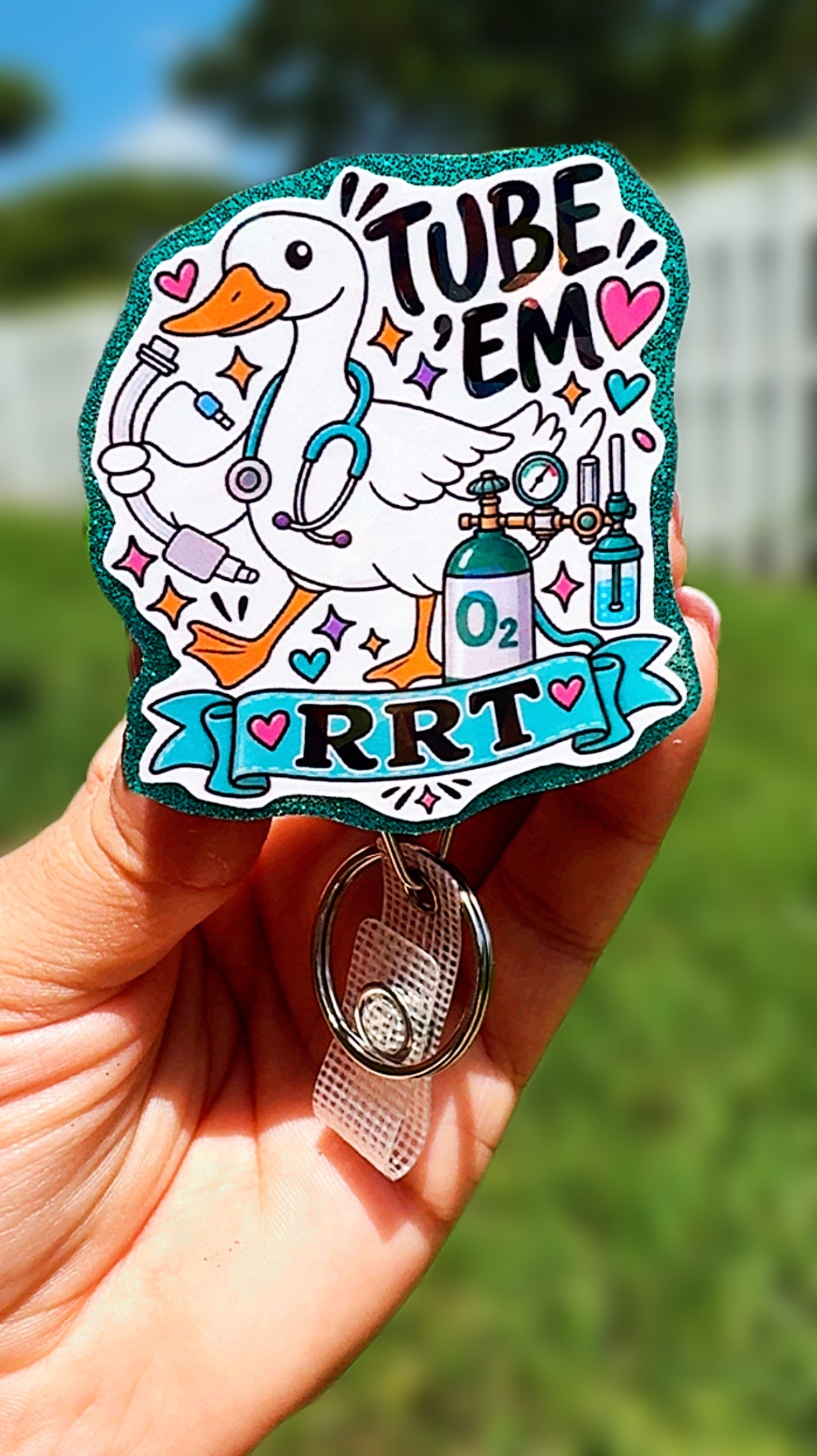 Holographic Respiratory Therapist Badge Reel | Heavy Duty Retractable ID Holder | Cute RRT Badge Reel | NICU RT Gift | Oxygen Therapy