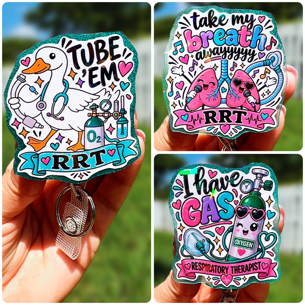 Holographic Respiratory Therapist Badge Reel | Heavy Duty Retractable ID Holder | Cute RRT Badge Reel | NICU RT Gift | Oxygen Therapy