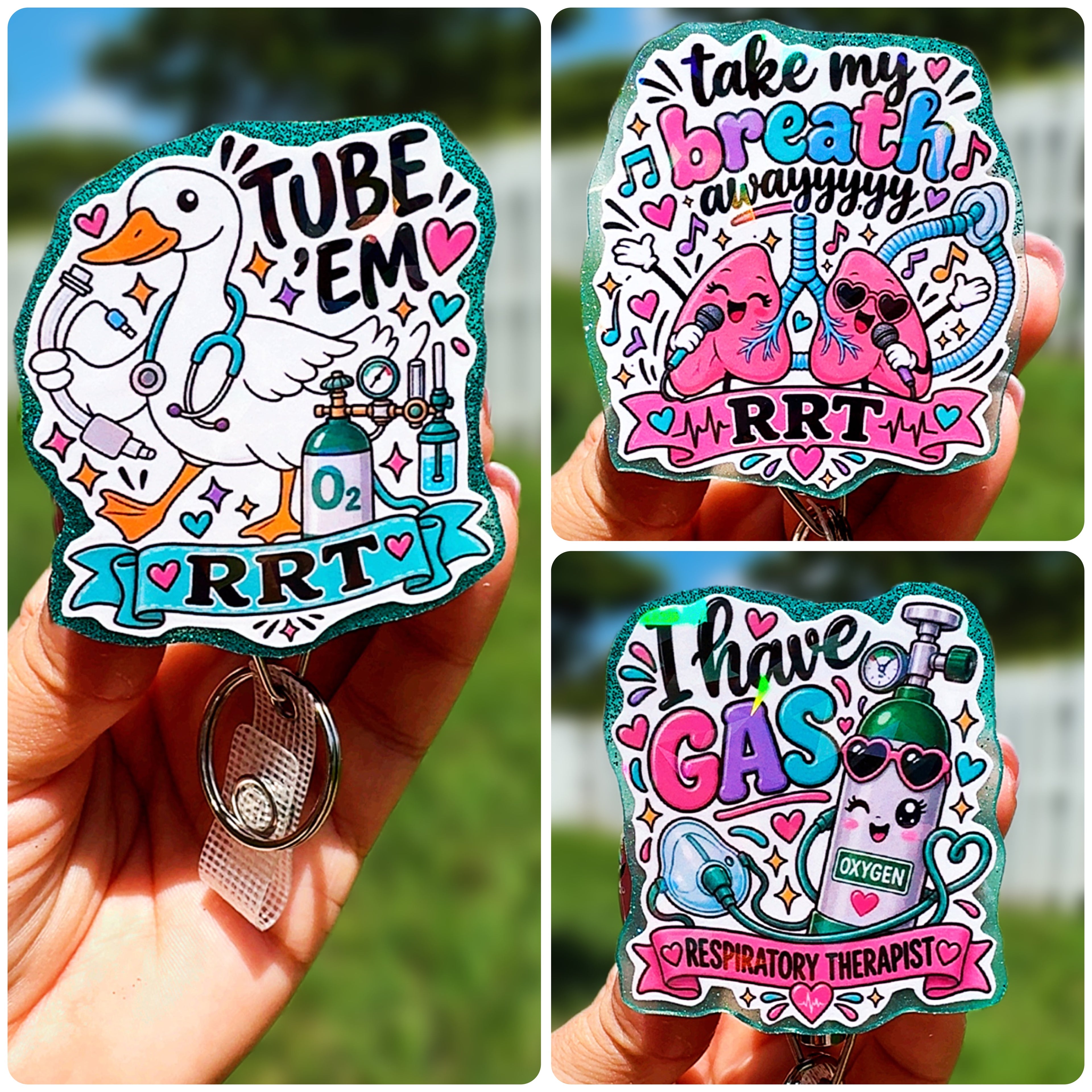 Holographic Respiratory Therapist Badge Reel | Heavy Duty Retractable ID Holder | Cute RRT Badge Reel | NICU RT Gift | Oxygen Therapy
