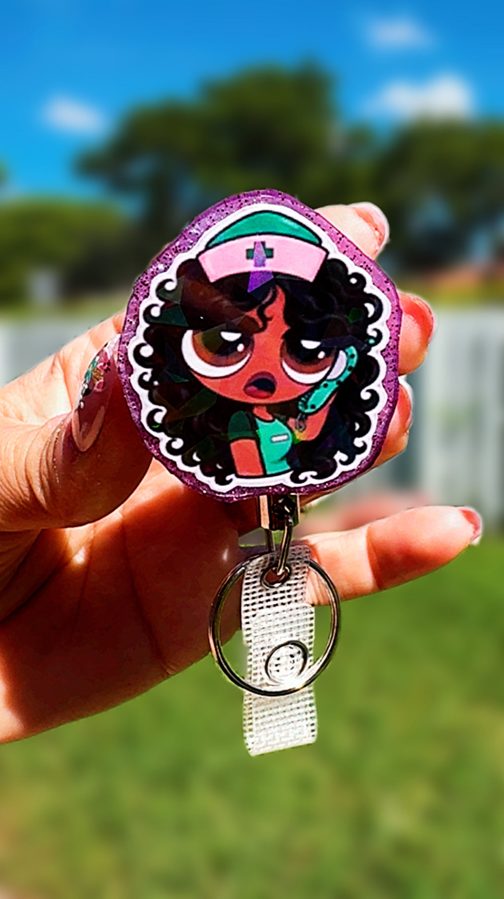 Personalized Holographic Powerpuff Nurse Badge Reel | Heavy Duty Retractable ID Badge Reel