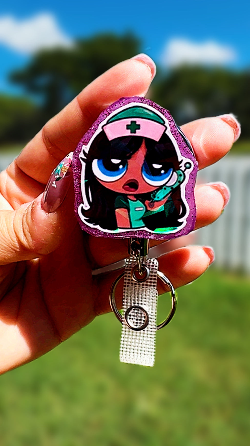 Personalized Holographic Powerpuff Nurse Badge Reel | Heavy Duty Retractable ID Badge Reel