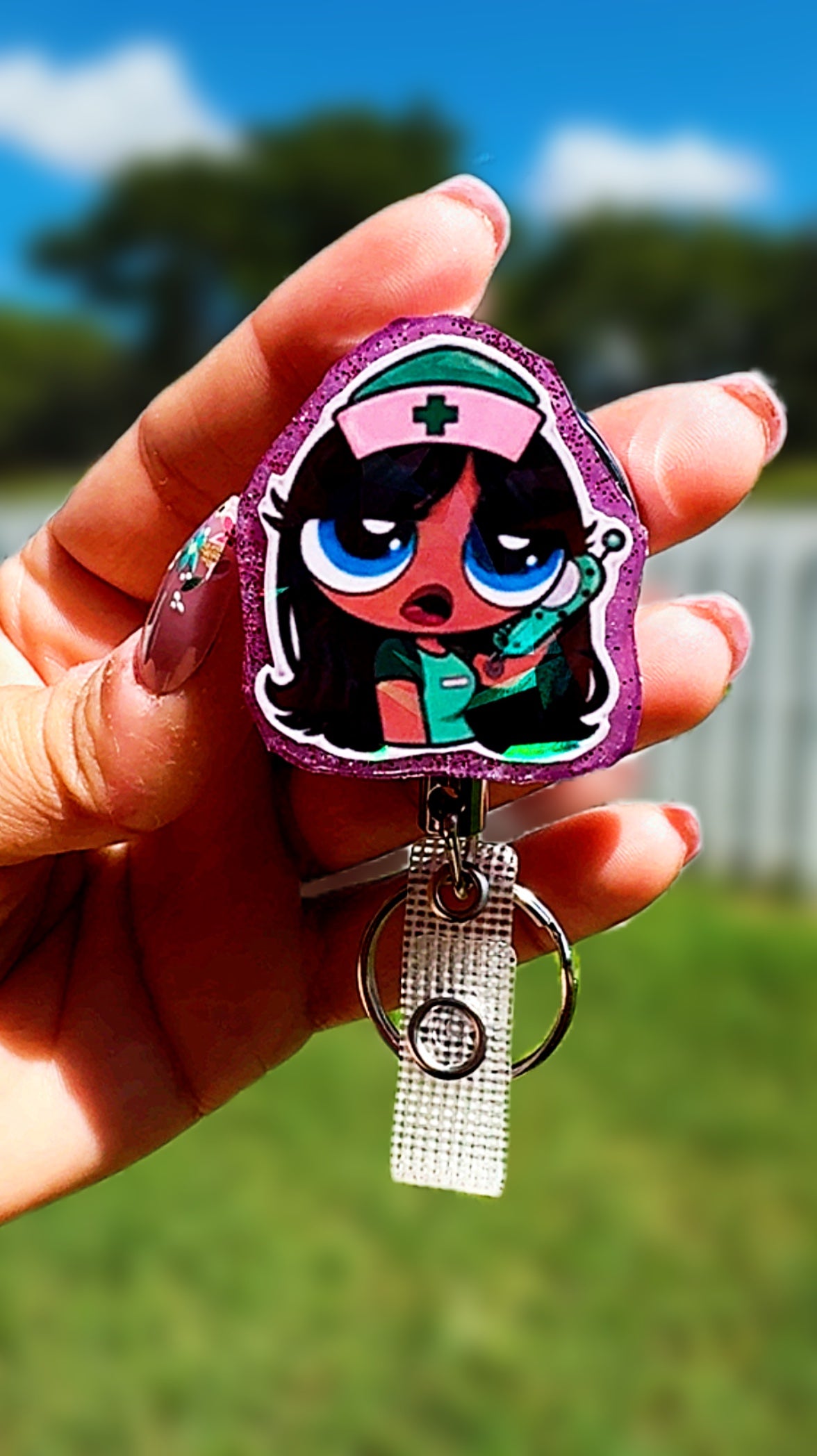Personalized Holographic Powerpuff Nurse Badge Reel | Heavy Duty Retractable ID Badge Reel