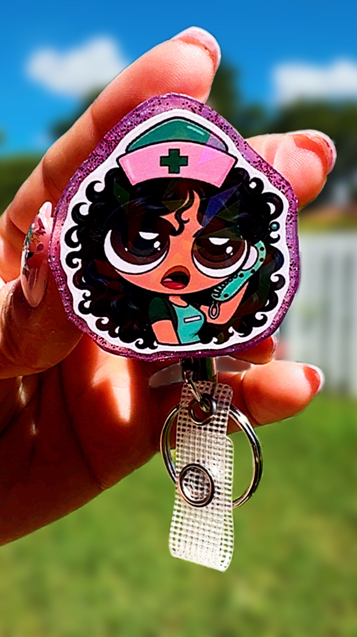 Personalized Holographic Powerpuff Nurse Badge Reel | Heavy Duty Retractable ID Badge Reel