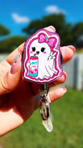Holographic Halloween Ghost Badge Reel | Cute Vampire Pirate Witch Ghost ID Holder | Heavy Duty Retractable Badge Reel | Nurse Gift