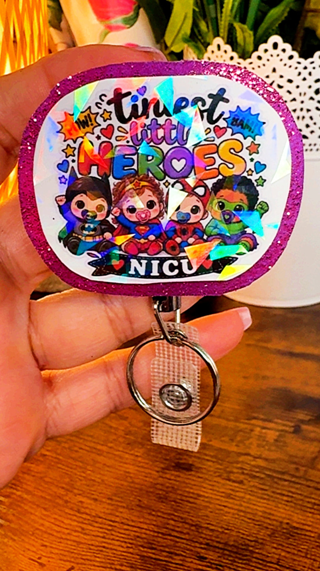 Holographic Halloween NICU Badge Reel | Cute Ghost Baby & Superhero Designs | Heavy Duty Retractable ID Badge Reel | NICU Nurse Gift