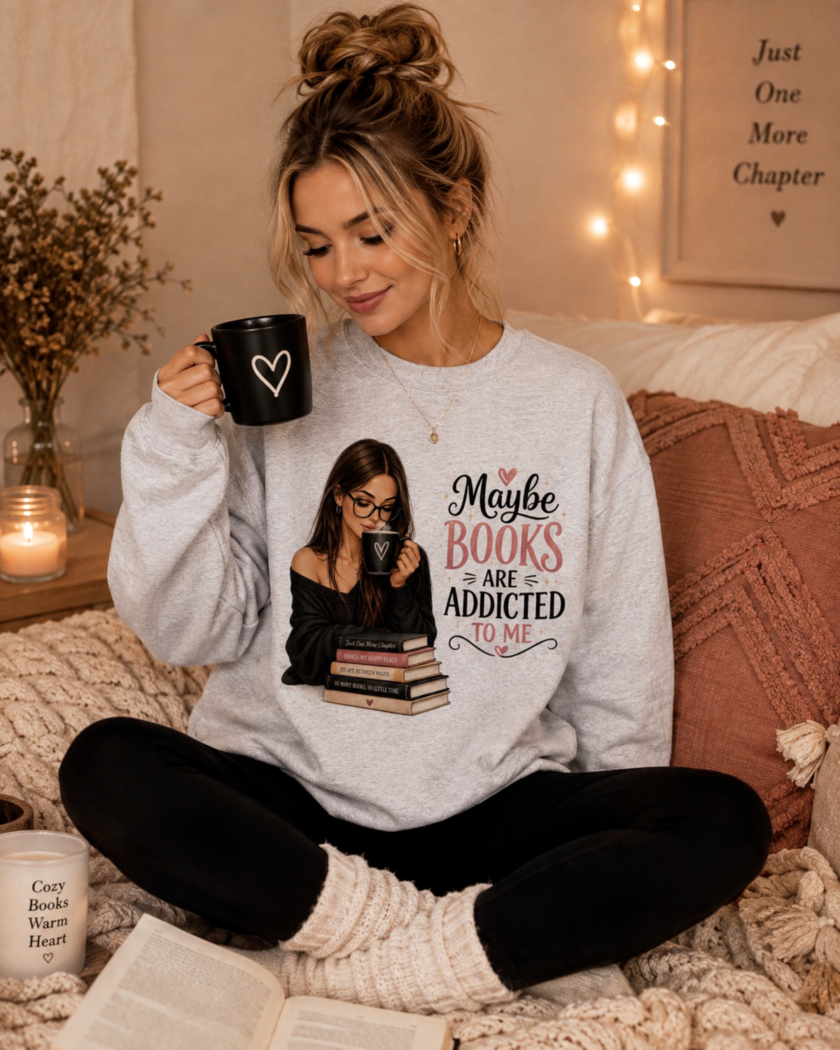 Maybe Books Are Addicted To Me Cozy Crewneck or Long Sleeve Tshirt