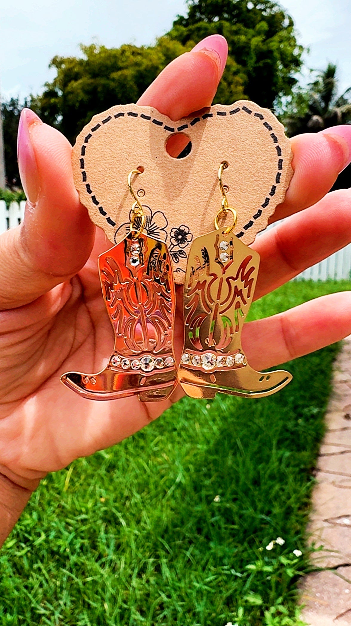 Western Cowgirl Boot Earrings | Gold Plated | Rhinestones