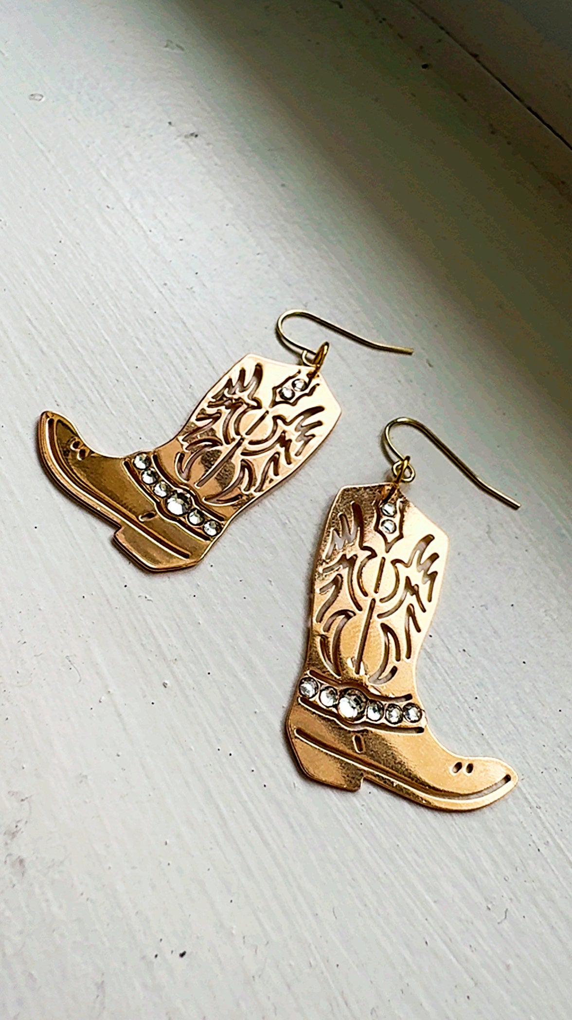 Western Cowgirl Boot Earrings | Gold Plated | Rhinestones