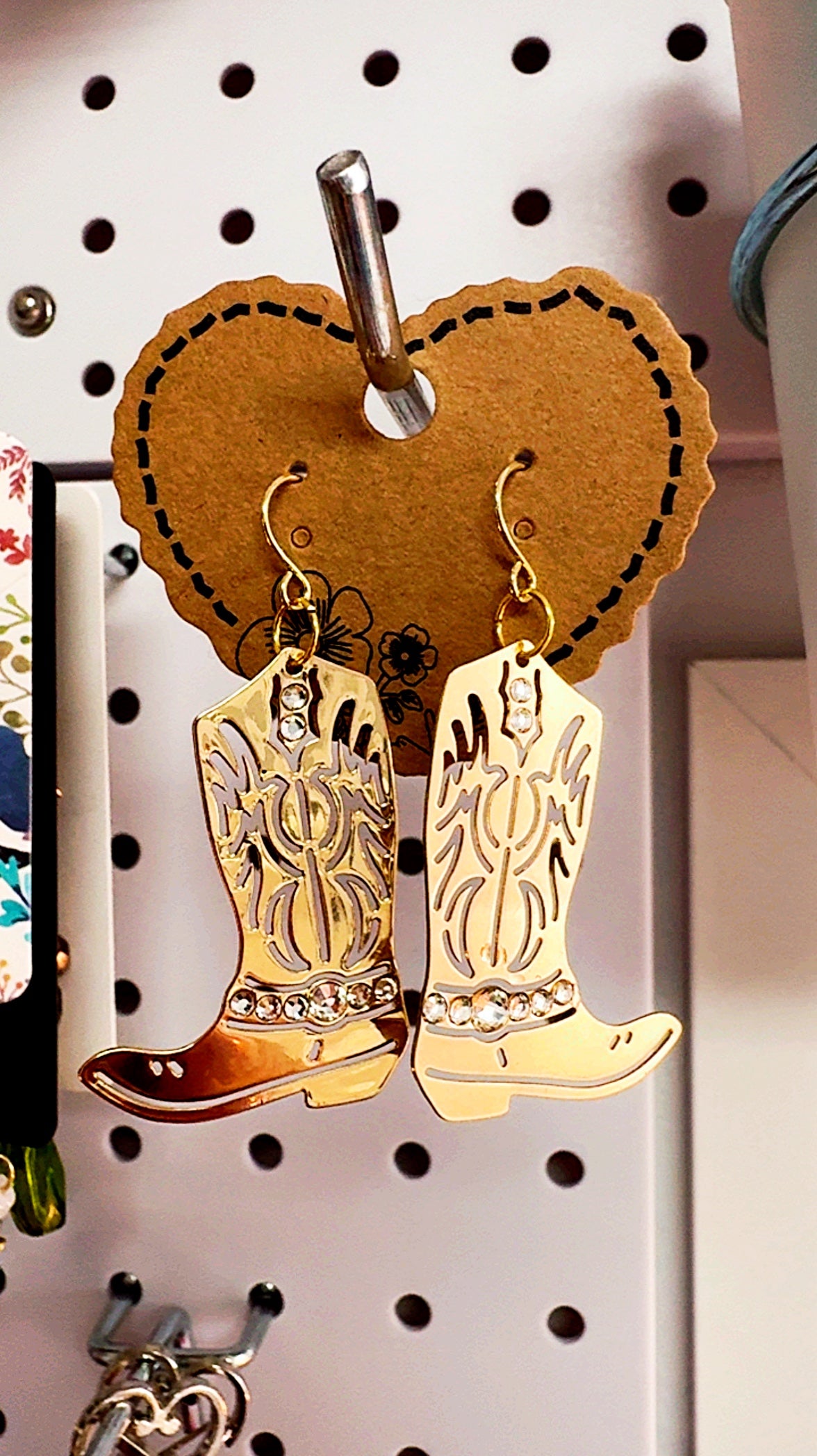 Western Cowgirl Boot Earrings | Gold Plated | Rhinestones