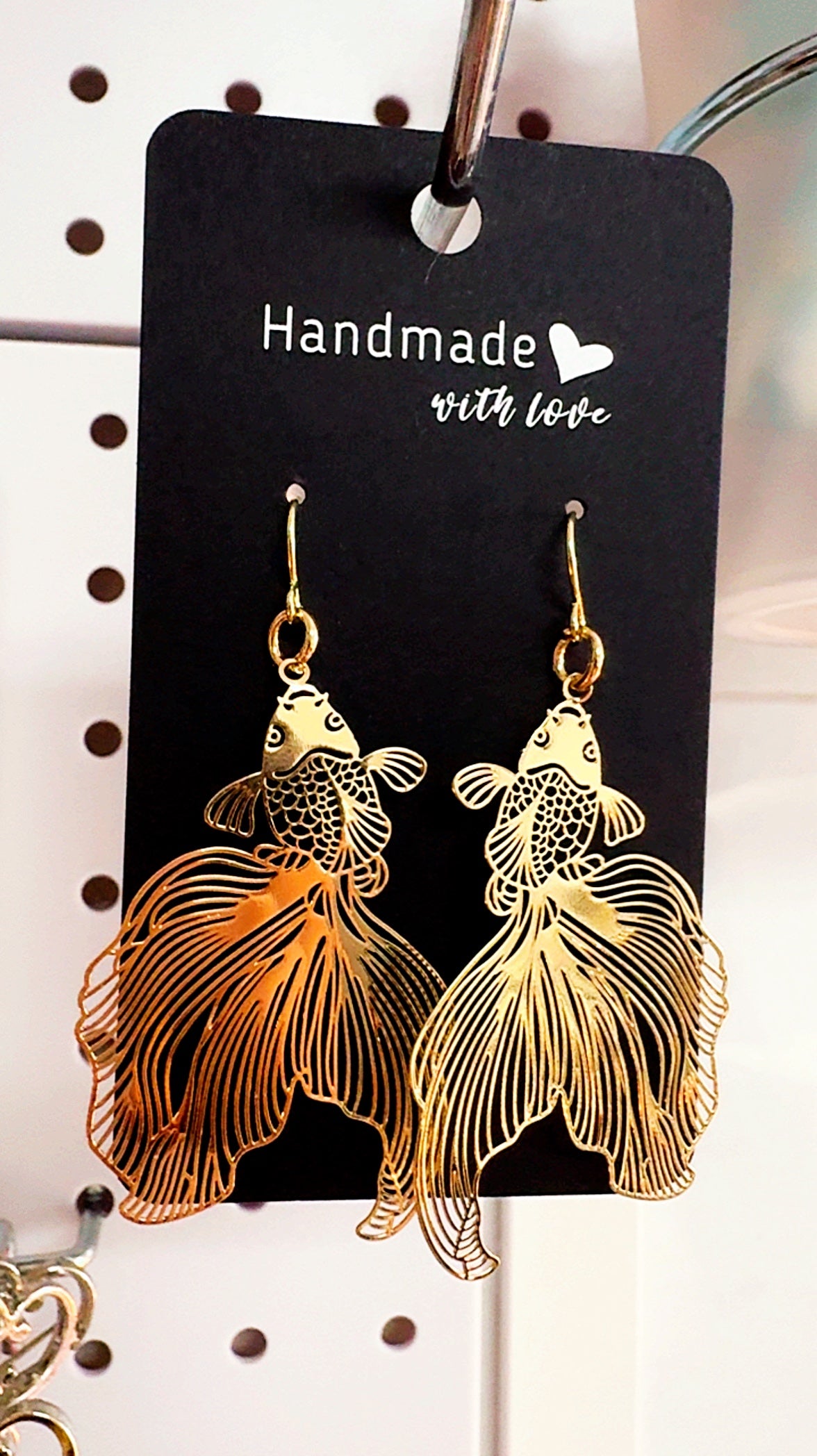 Golden Koi Fish Filigree Earrings