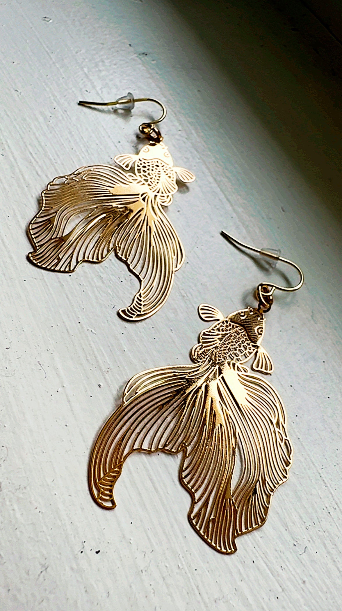 Golden Koi Fish Filigree Earrings