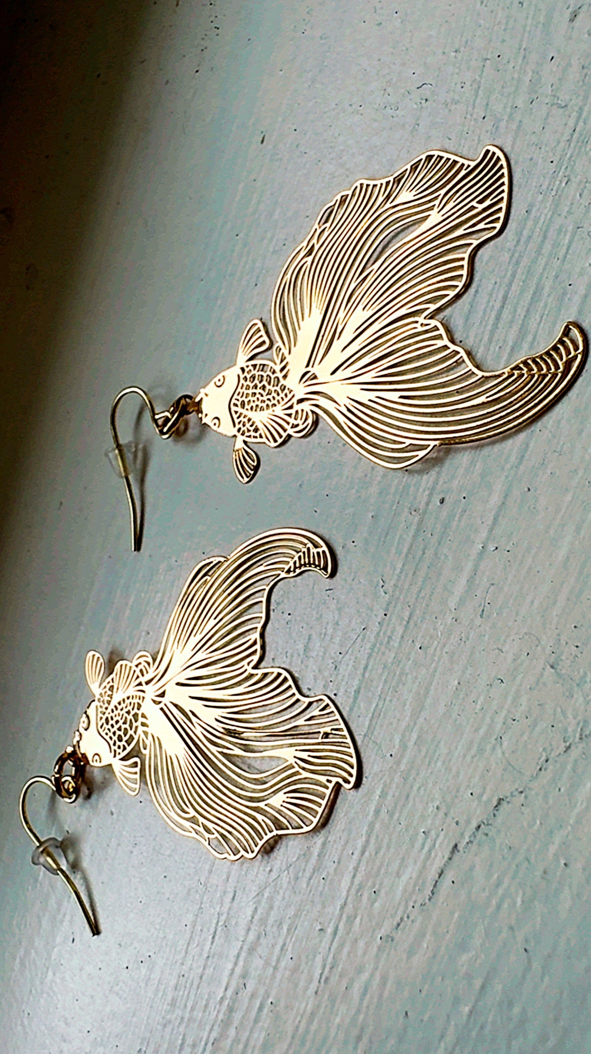 Golden Koi Fish Filigree Earrings