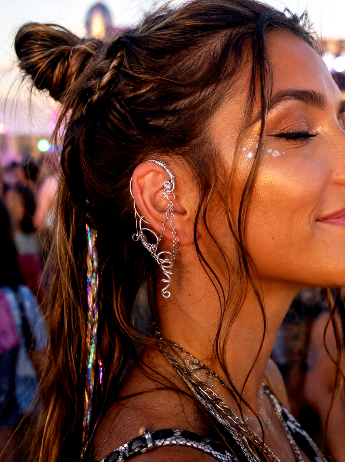 Festival Fae Ear Cuff | Silver Wire Fairy Ear Wrap | Right Ear