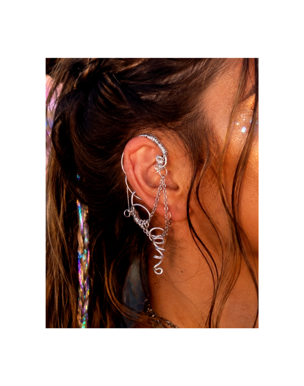 Festival Fae Ear Cuff | Silver Wire Fairy Ear Wrap | Right Ear