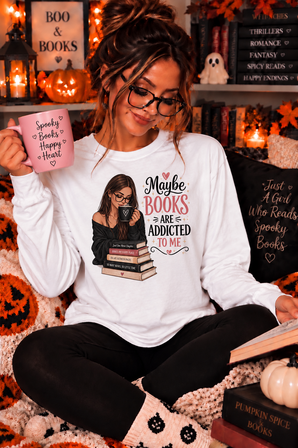 Maybe Books Are Addicted To Me Cozy Crewneck or Long Sleeve Tshirt