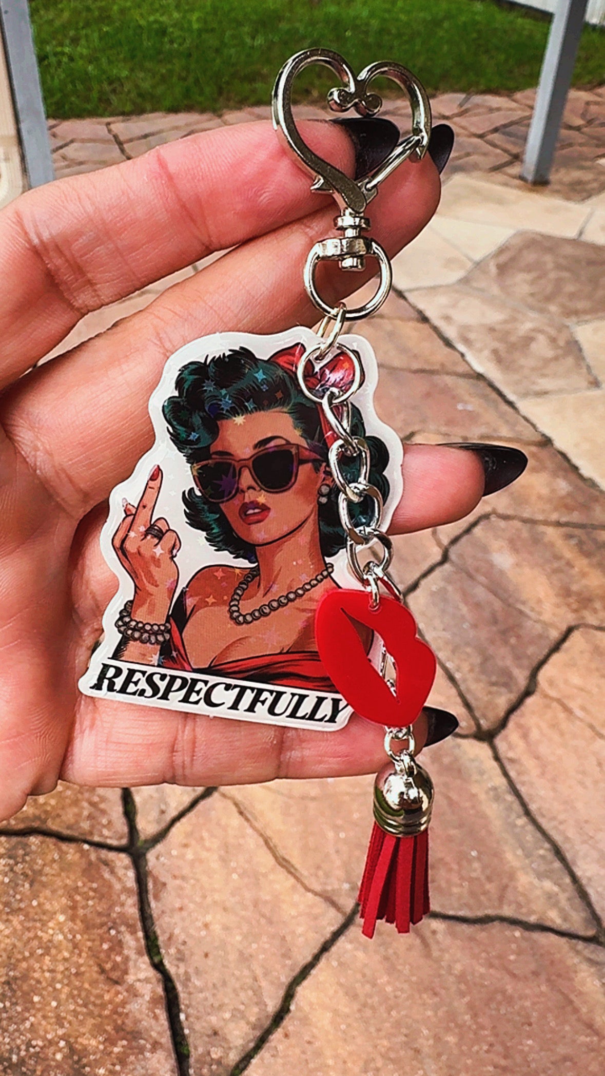 Respectfully Retro Pinup Bag Charm | Female Empowerment | Funny Girl Power Keychain