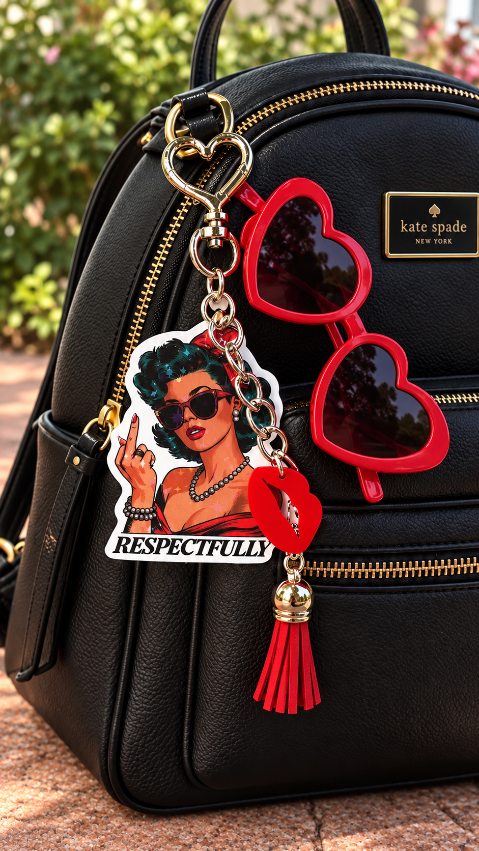 Respectfully Retro Pinup Bag Charm | Female Empowerment | Funny Girl Power Keychain