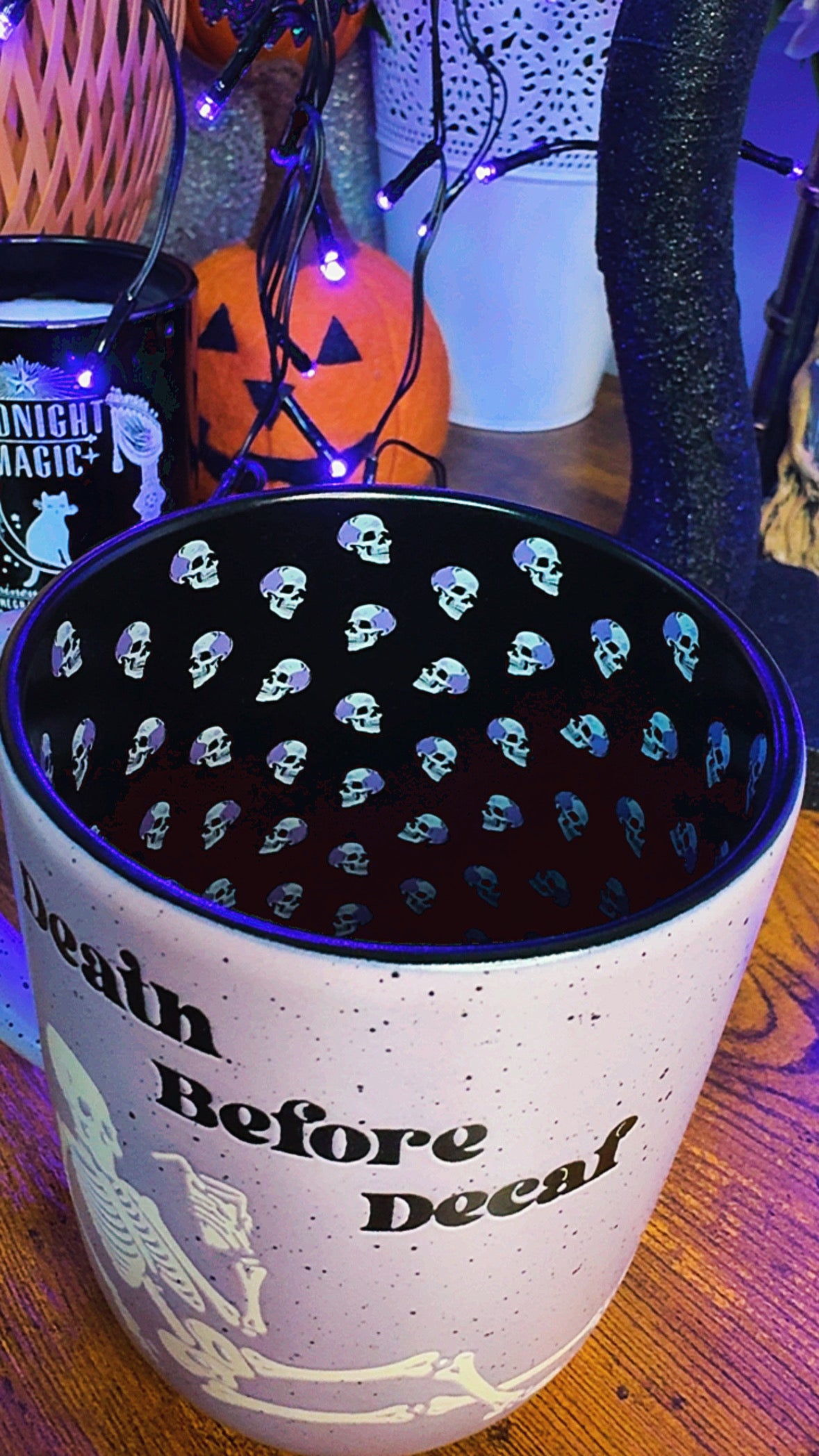 Death Before Decaf Bookish Ceramic Halloween Mug