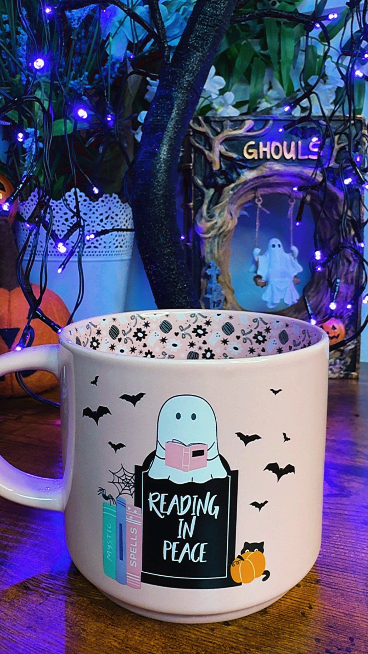 Reading in Peace Bookish Ceramic Halloween Mug