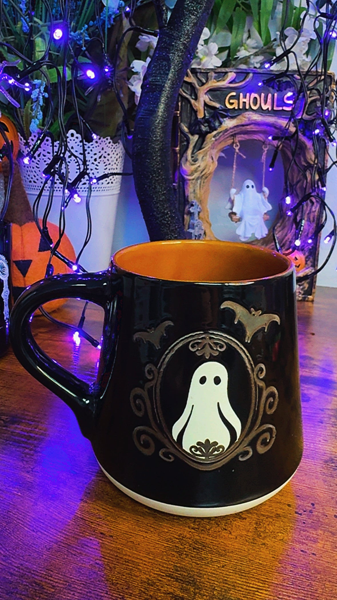 Vintage Ghost and Bats Bookish Ceramic Halloween Mug