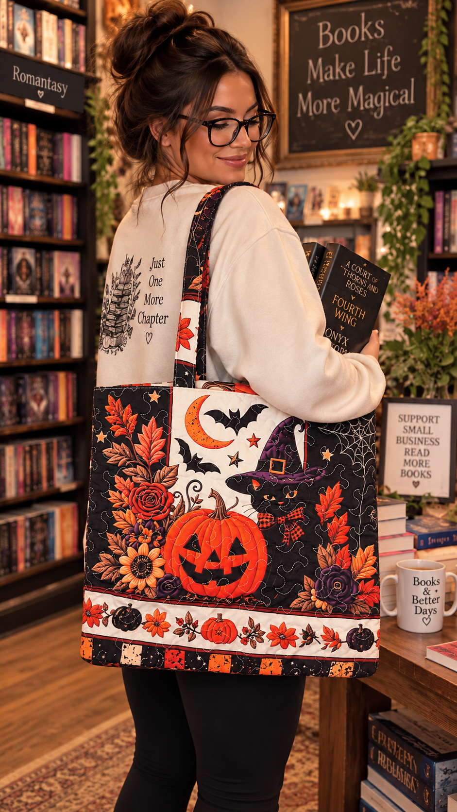 Quilted Halloween Pumpkin Tote | Bookstore Shopping Haul | Coffee Date