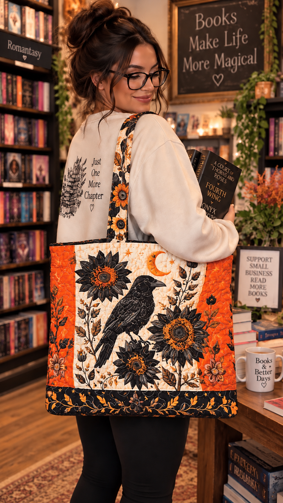 Quilted Halloween Crow Tote | Bookstore Shopping Haul | Coffee Date