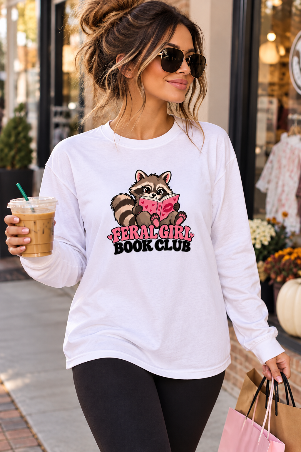 Feral Girl Book Club White Long Sleeve Tshirt