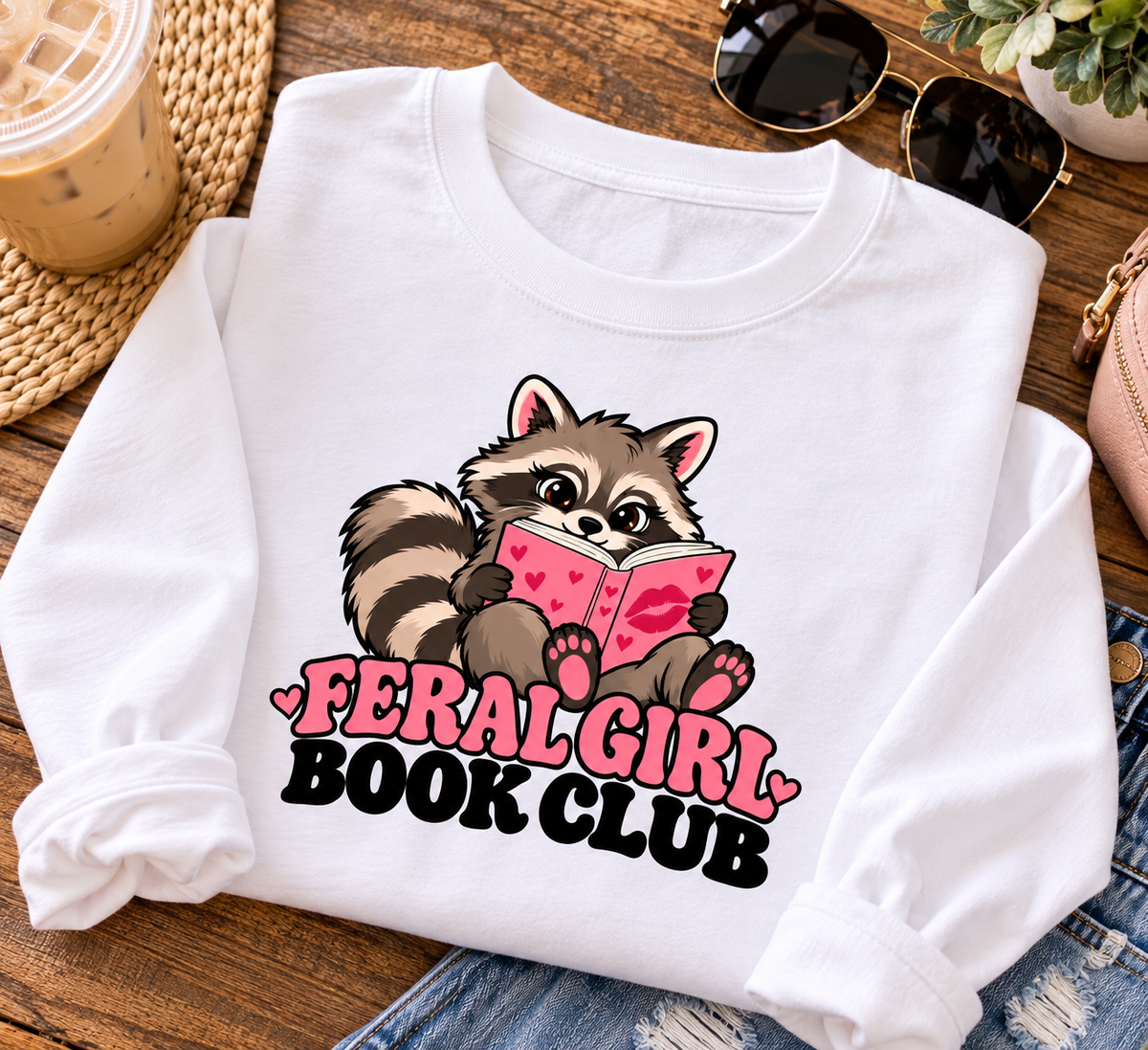 Feral Girl Book Club White Long Sleeve Tshirt