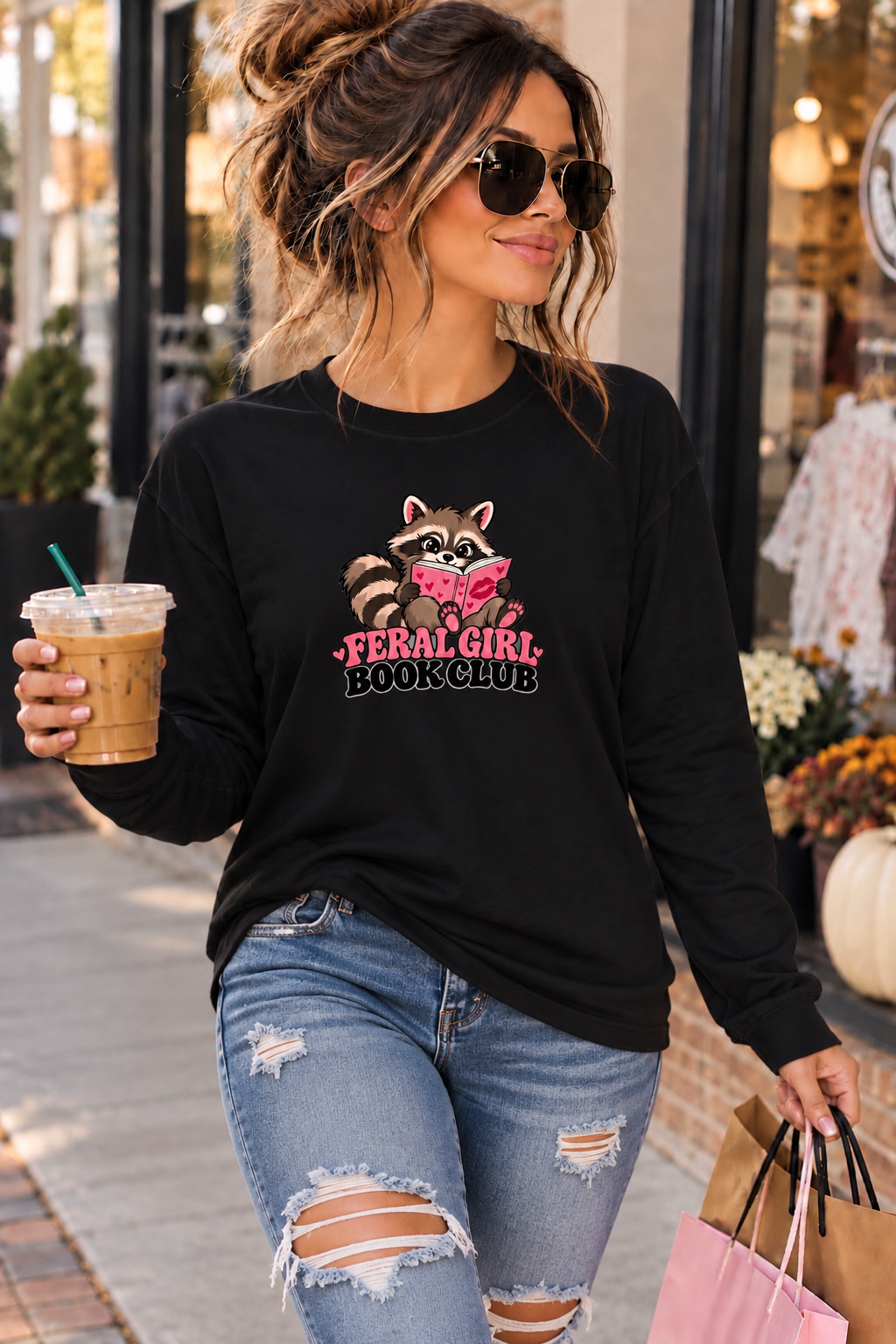 Feral Girl Book Club White Long Sleeve Tshirt