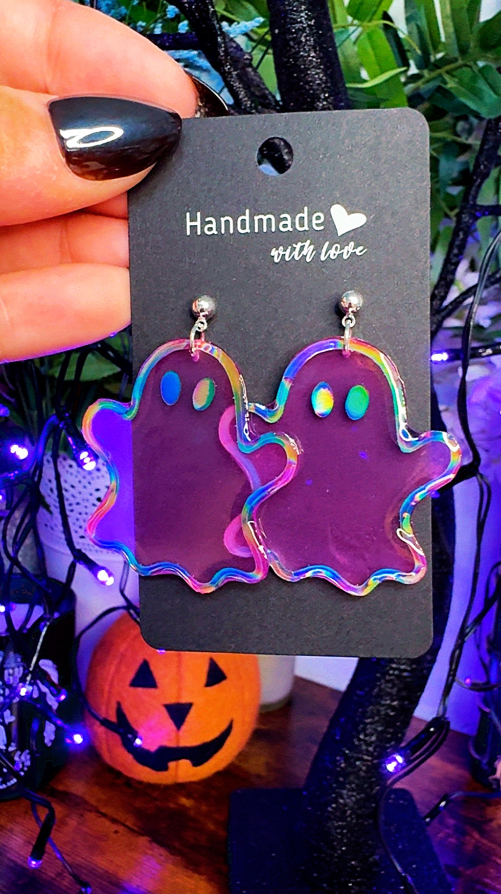 Ghost Earrings | Glow In The Dark Holographic | Sterling Silver Halloween Accessory