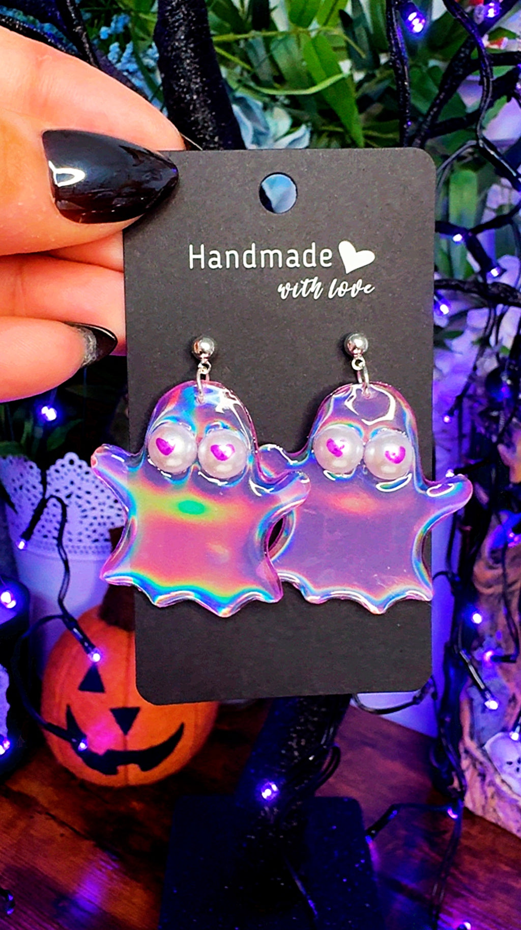 Ghost Earrings | Glow In The Dark Holographic | Sterling Silver Halloween Accessory
