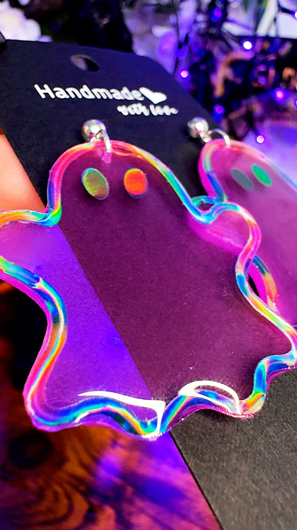 Ghost Earrings | Glow In The Dark Holographic | Sterling Silver Halloween Accessory