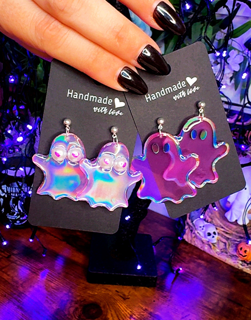 Ghost Earrings | Glow In The Dark Holographic | Sterling Silver Halloween Accessory