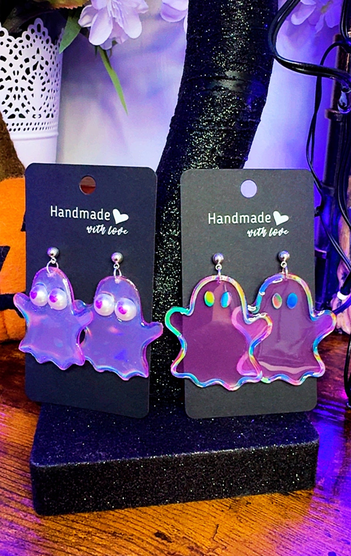Ghost Earrings | Glow In The Dark Holographic | Sterling Silver Halloween Accessory