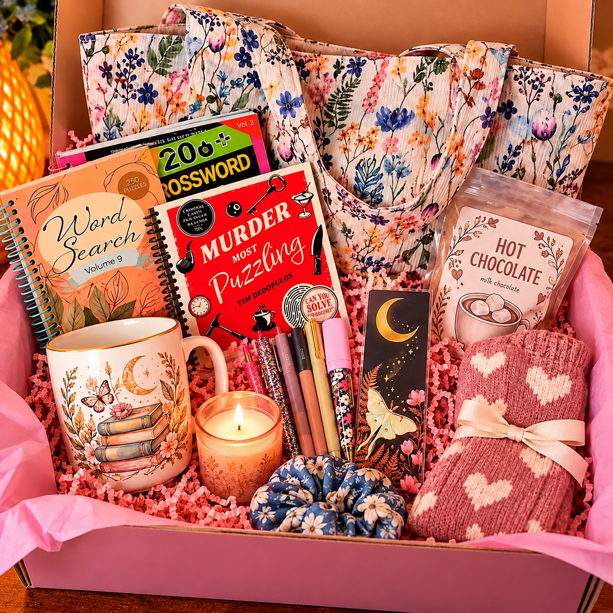 Cozy Night In with a Puzzle Book Box | Cozy Gift | Self Care Relaxing