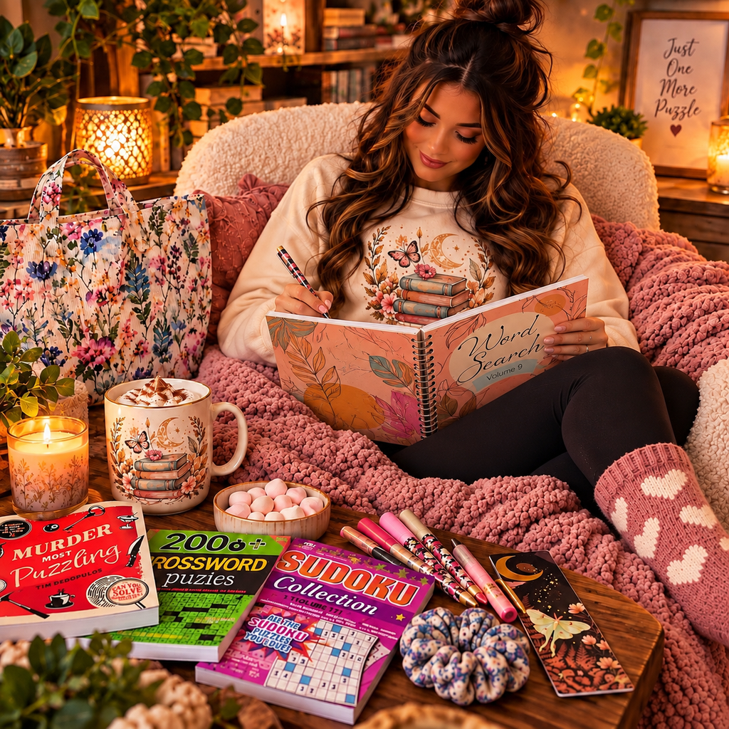 Cozy Night In with a Puzzle Book Box | Cozy Gift | Self Care Relaxing