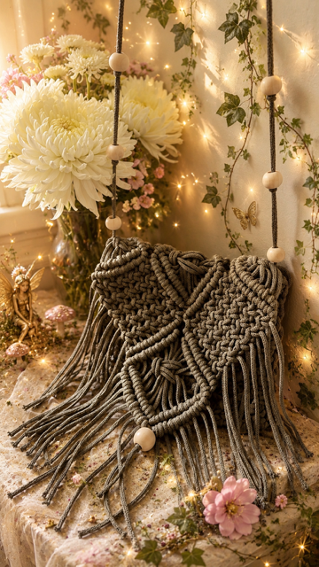 Handmade Macrame Crossbody Bag – Boho Fringe Purse