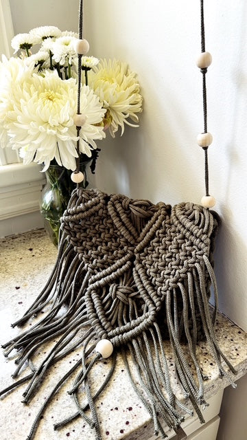 Handmade Macrame Crossbody Bag – Boho Fringe Purse