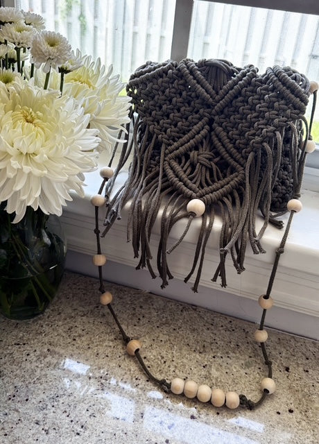 Handmade Macrame Crossbody Bag – Boho Fringe Purse