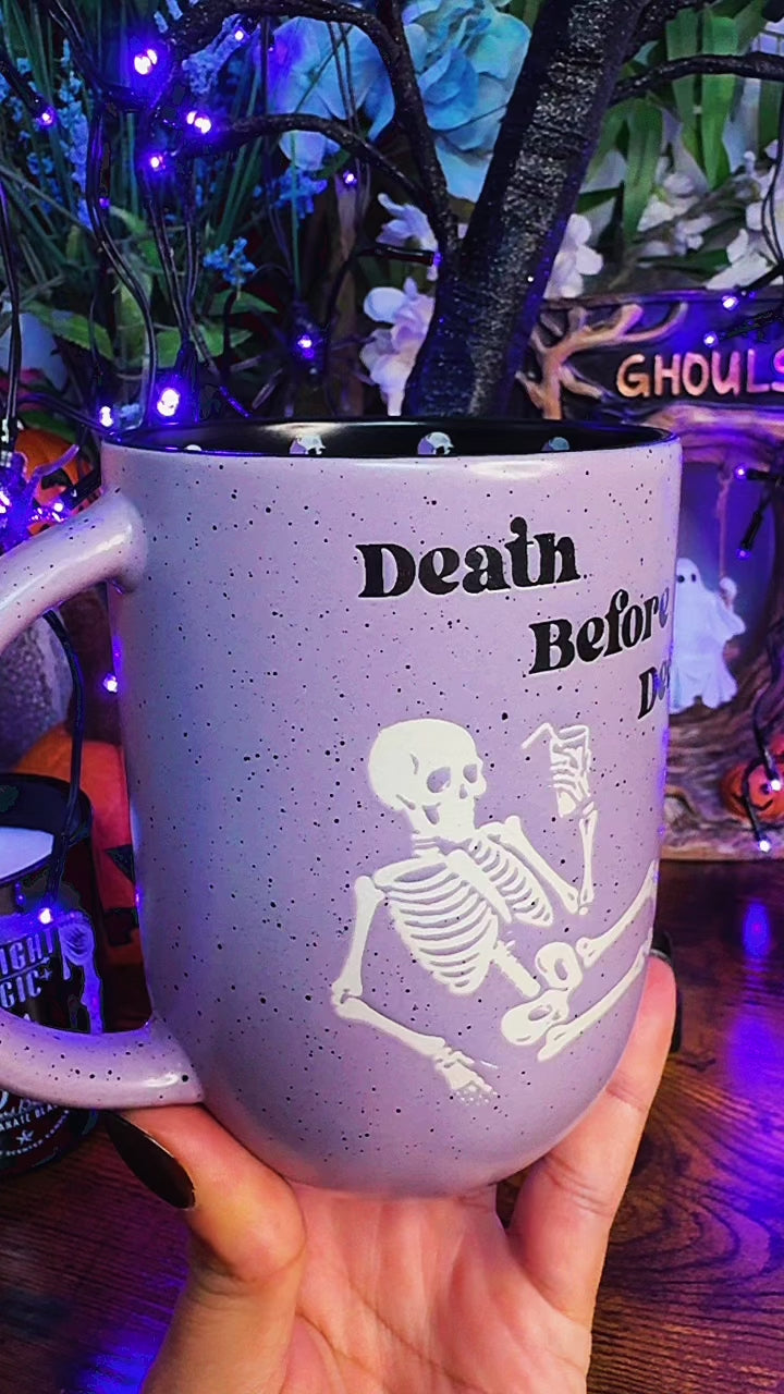 Death Before Decaf Bookish Ceramic Halloween Mug