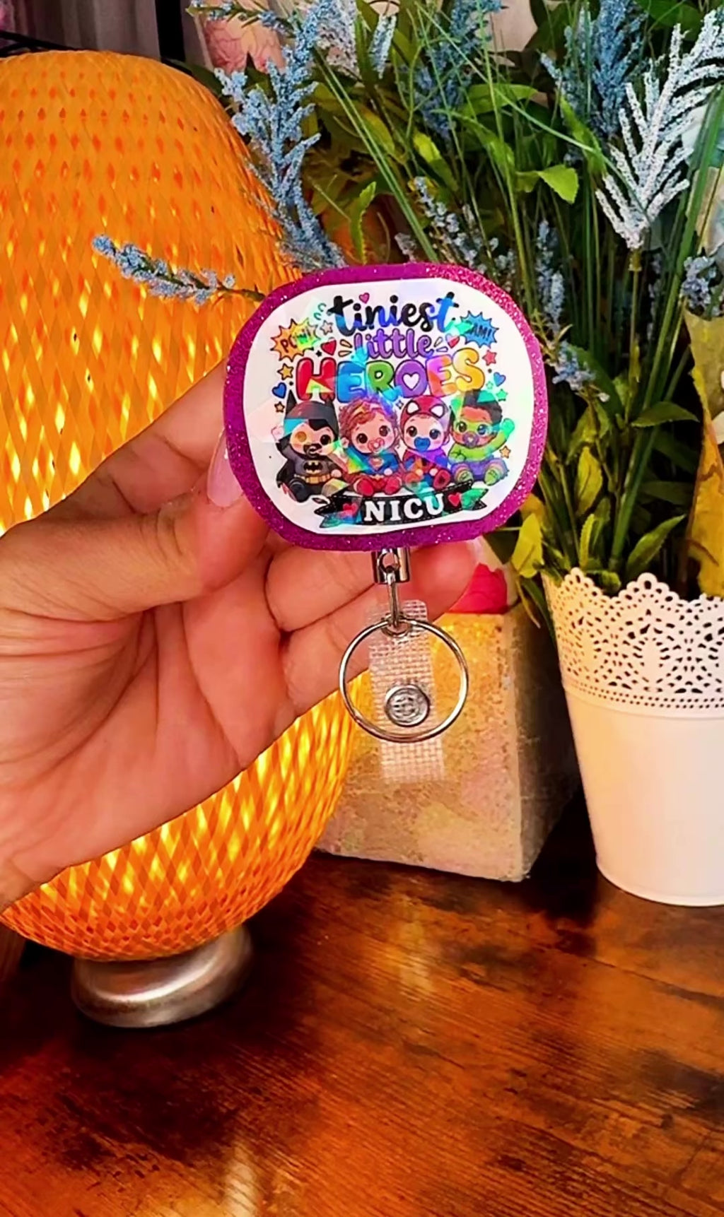 Holographic Halloween NICU Badge Reel | Cute Ghost Baby & Superhero Designs | Heavy Duty Retractable ID Badge Reel | NICU Nurse Gift