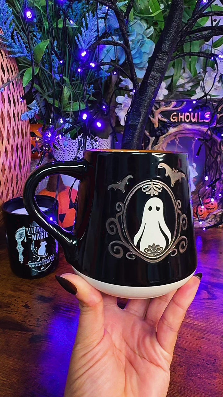 Vintage Ghost and Bats Bookish Ceramic Halloween Mug