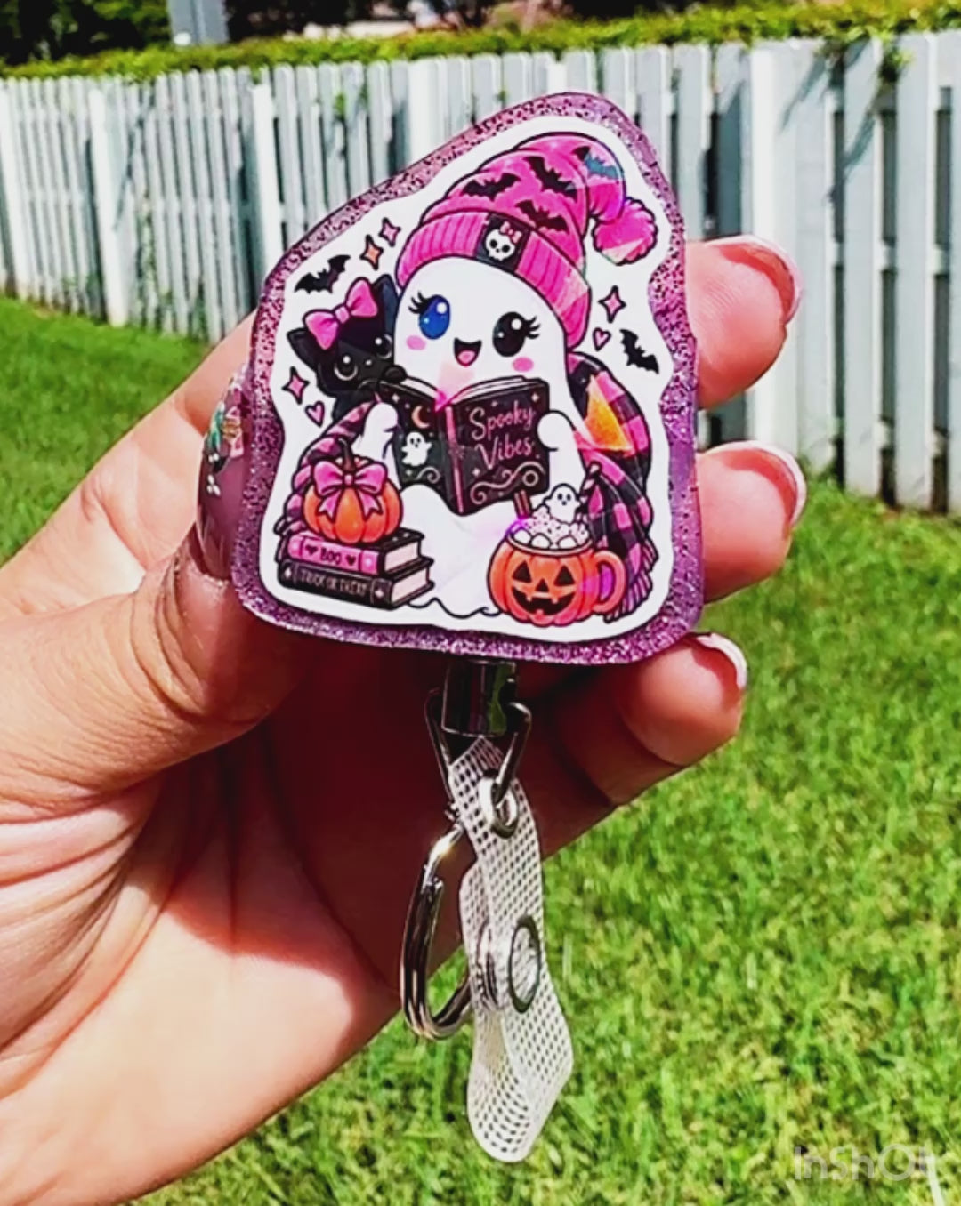 Holographic Halloween Ghost Badge Reel | Cute Vampire Pirate Witch Ghost ID Holder | Heavy Duty Retractable Badge Reel | Nurse Gift
