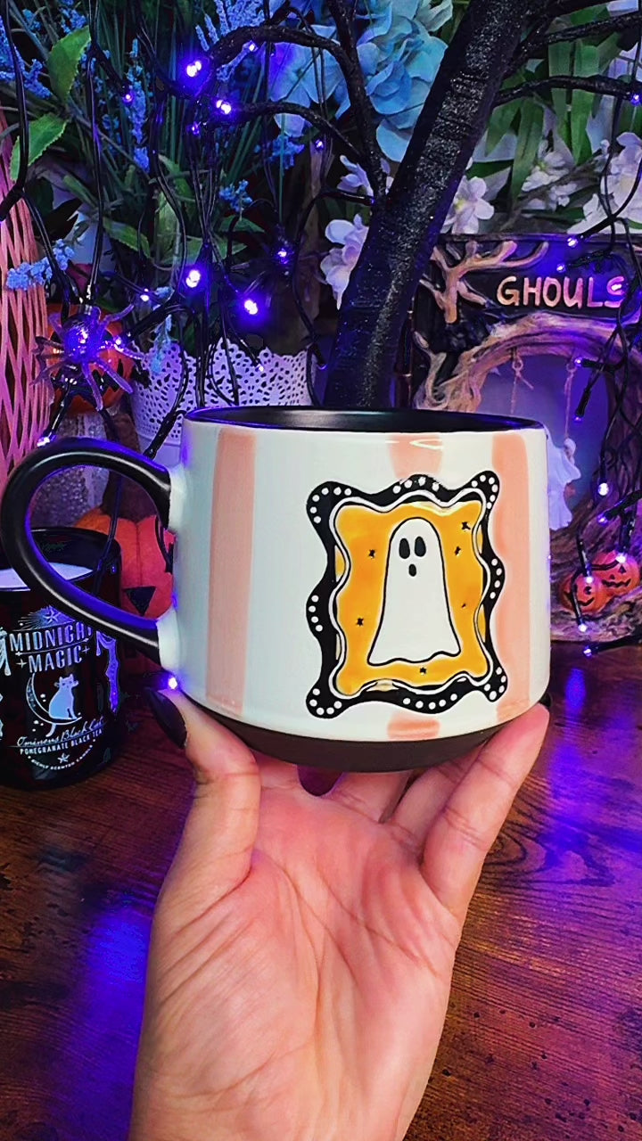 Striped Ghost Bookish Ceramic Halloween Mug