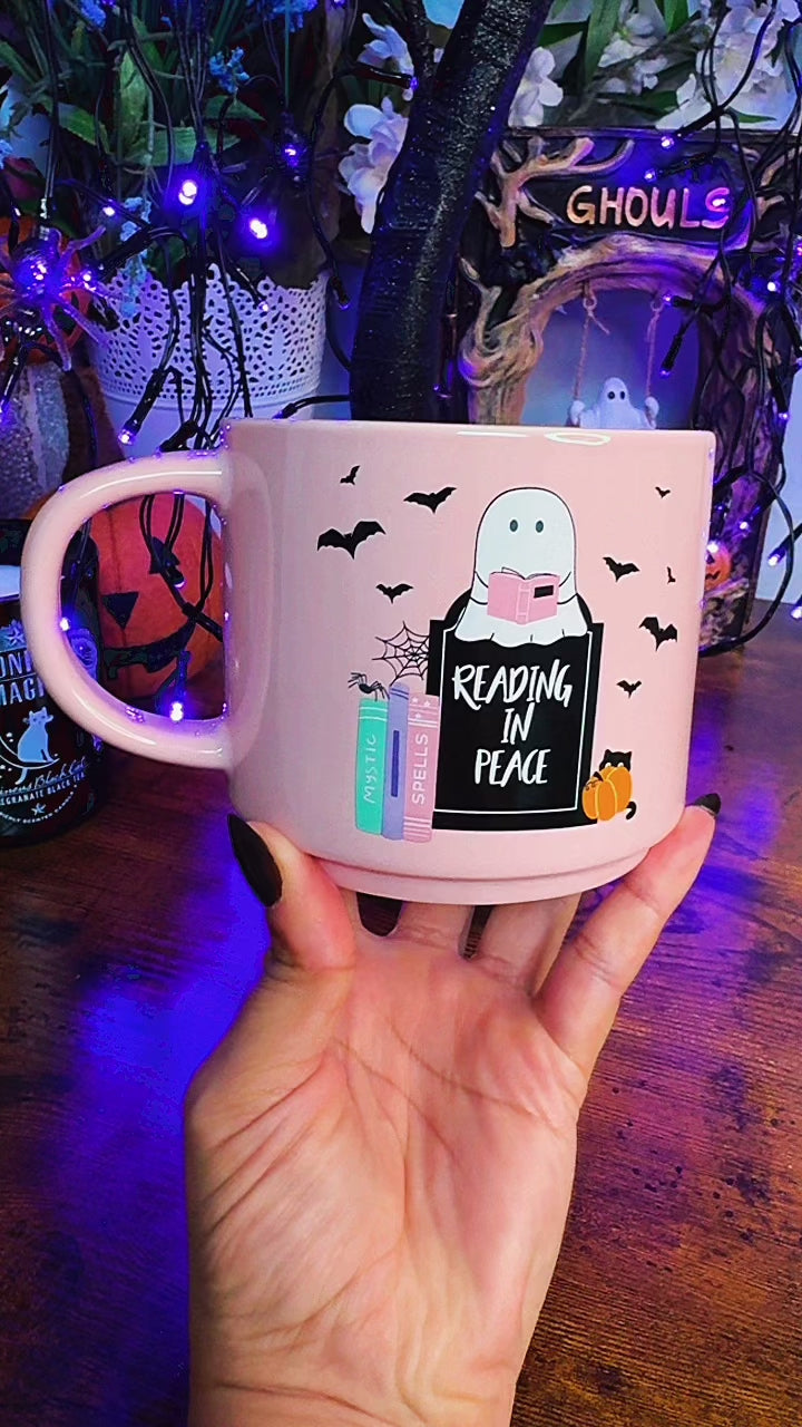 Reading in Peace Bookish Ceramic Halloween Mug