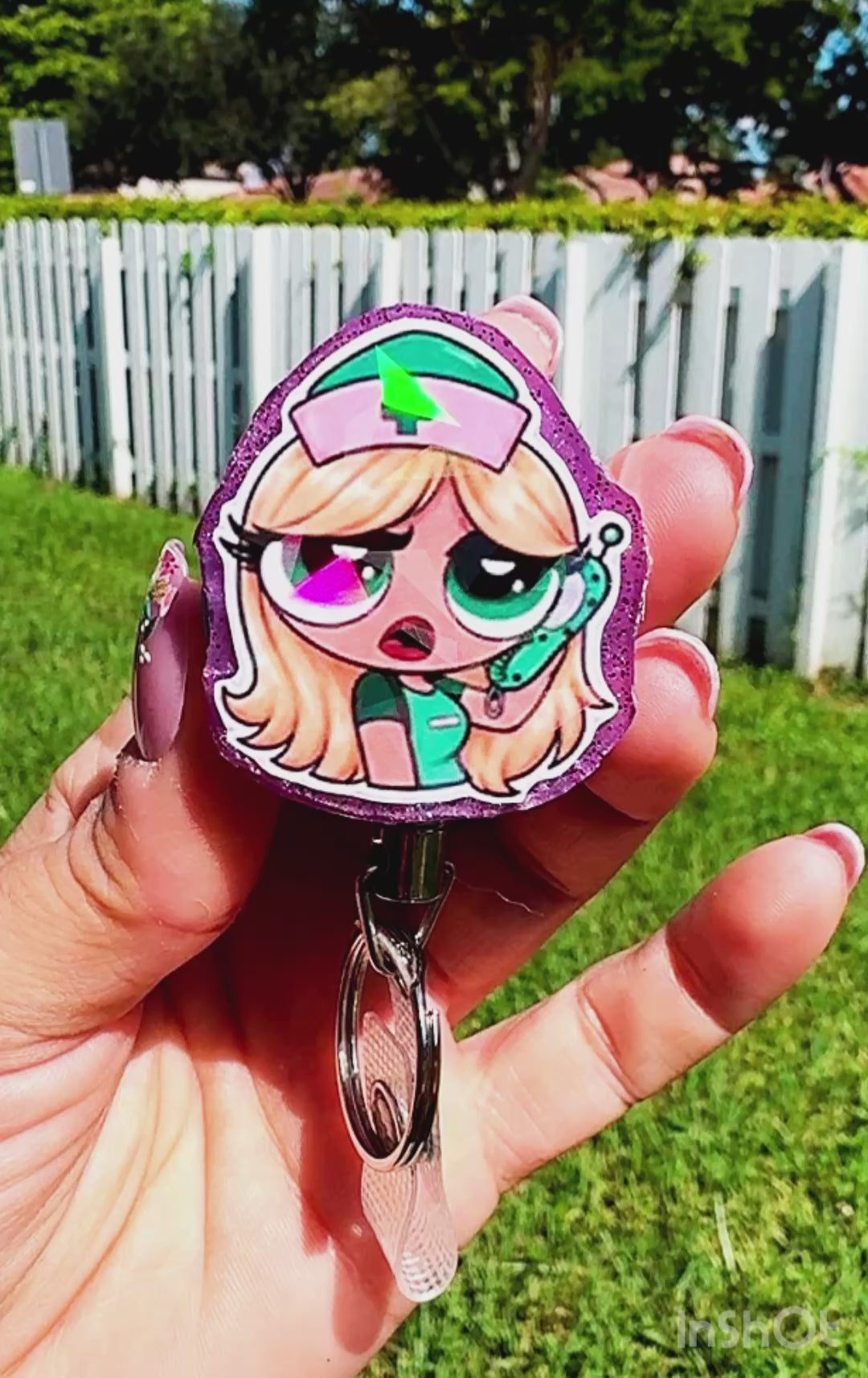 Personalized Holographic Powerpuff Nurse Badge Reel | Heavy Duty Retractable ID Badge Reel
